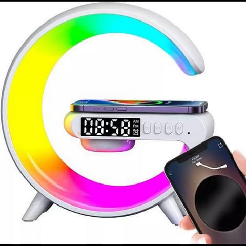 Smart LED Table Lamp with Wireless Charging, Digital Clock & Speaker