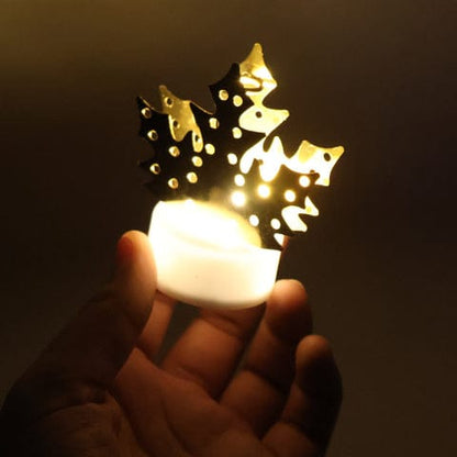 LED Gold Metal Leaf Diya Lamp – Battery Operated Decorative Tea Light for Diwali, Pooja & Home Décor (1 Pc)