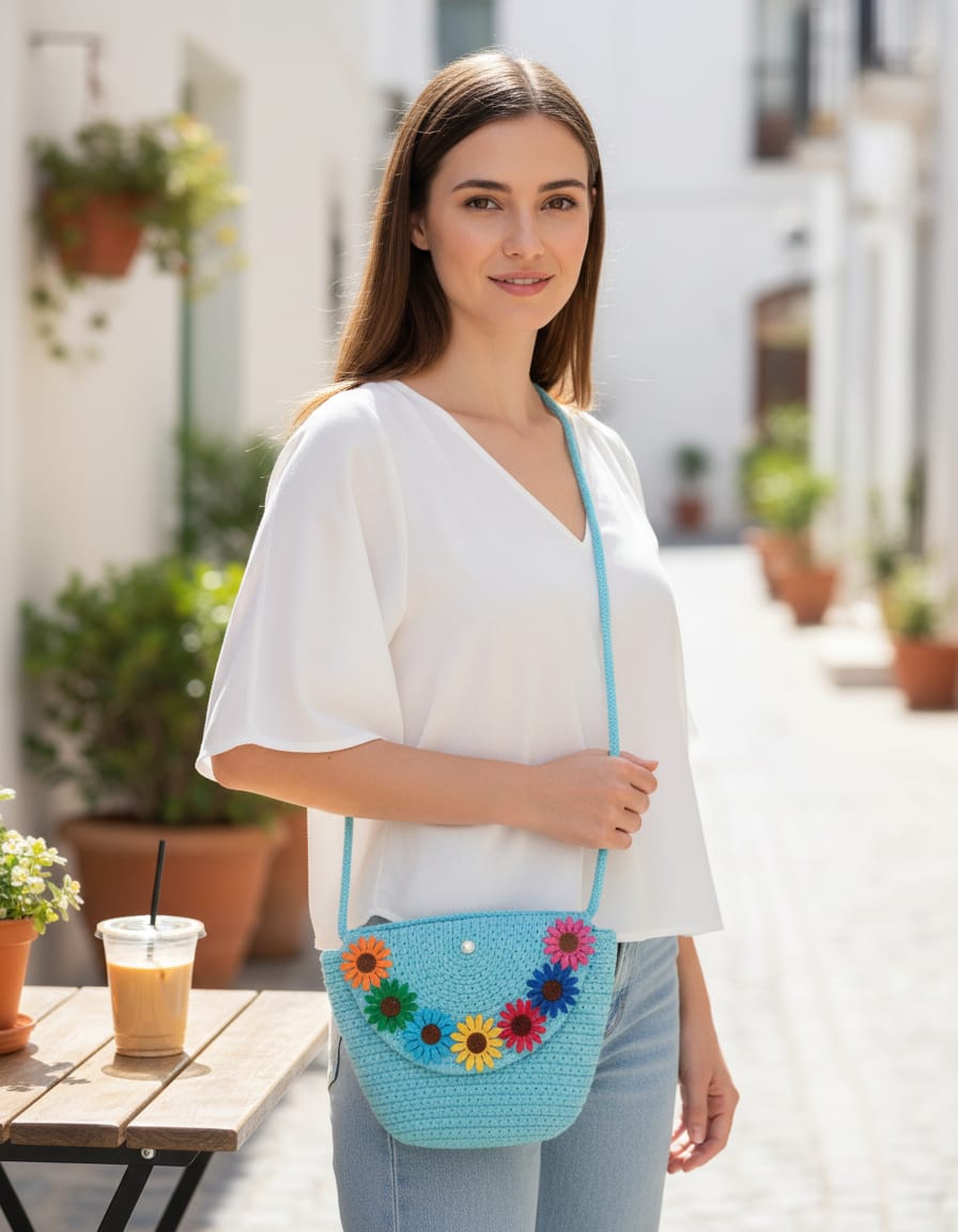 Handmade Crochet Flower Sling Bag