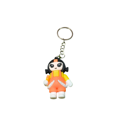 Cute Character-Themed Soft Silicone Keychain with Metal Ring & Chain (Random Design, 1 Pc)