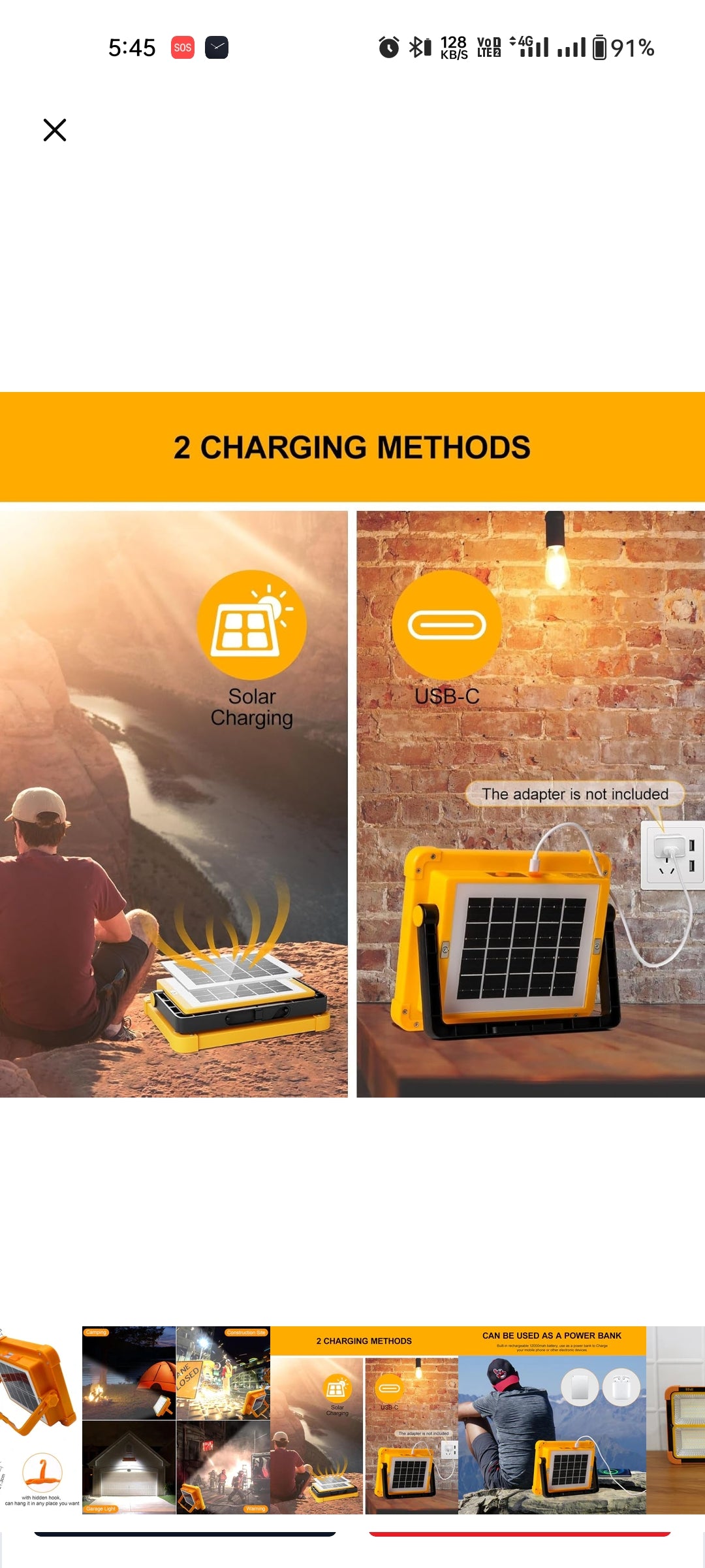 Solar LED Flood Light – 4 Panel High Power Rechargeable Outdoor Lamp with USB Mobile Charging, IP66 Waterproof, Foldable Stand & Portable Handle (1 Pc)