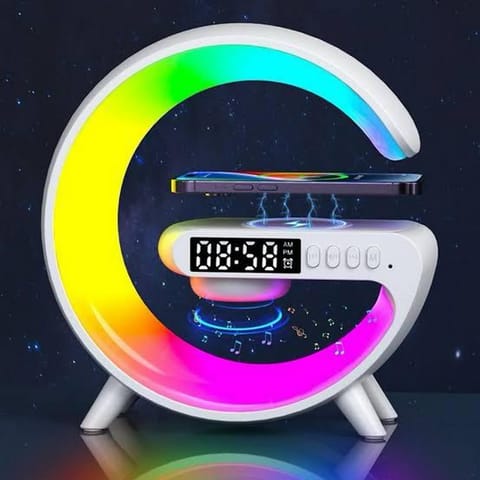 Smart LED Table Lamp with Wireless Charging, Digital Clock & Speaker