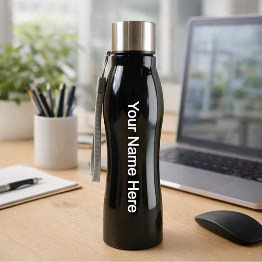 Customize Stainless Steel Water Bottle with Leak Proof Cap & Carry Strap – 600 ML Reusable Metal Drinking Bottle for Office, Gym, Travel & Daily Use