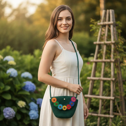Handmade Crochet Flower Sling Bag