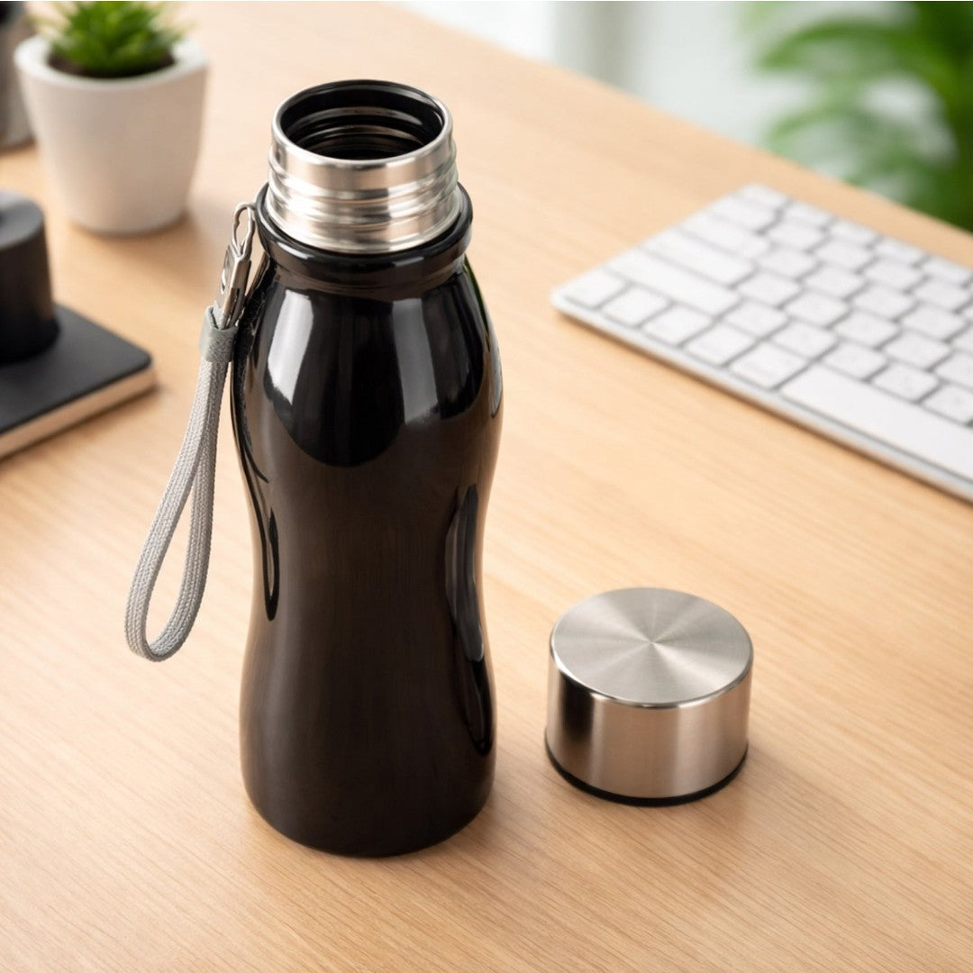 Customize Stainless Steel Water Bottle with Leak Proof Cap & Carry Strap – 600 ML Reusable Metal Drinking Bottle for Office, Gym, Travel & Daily Use