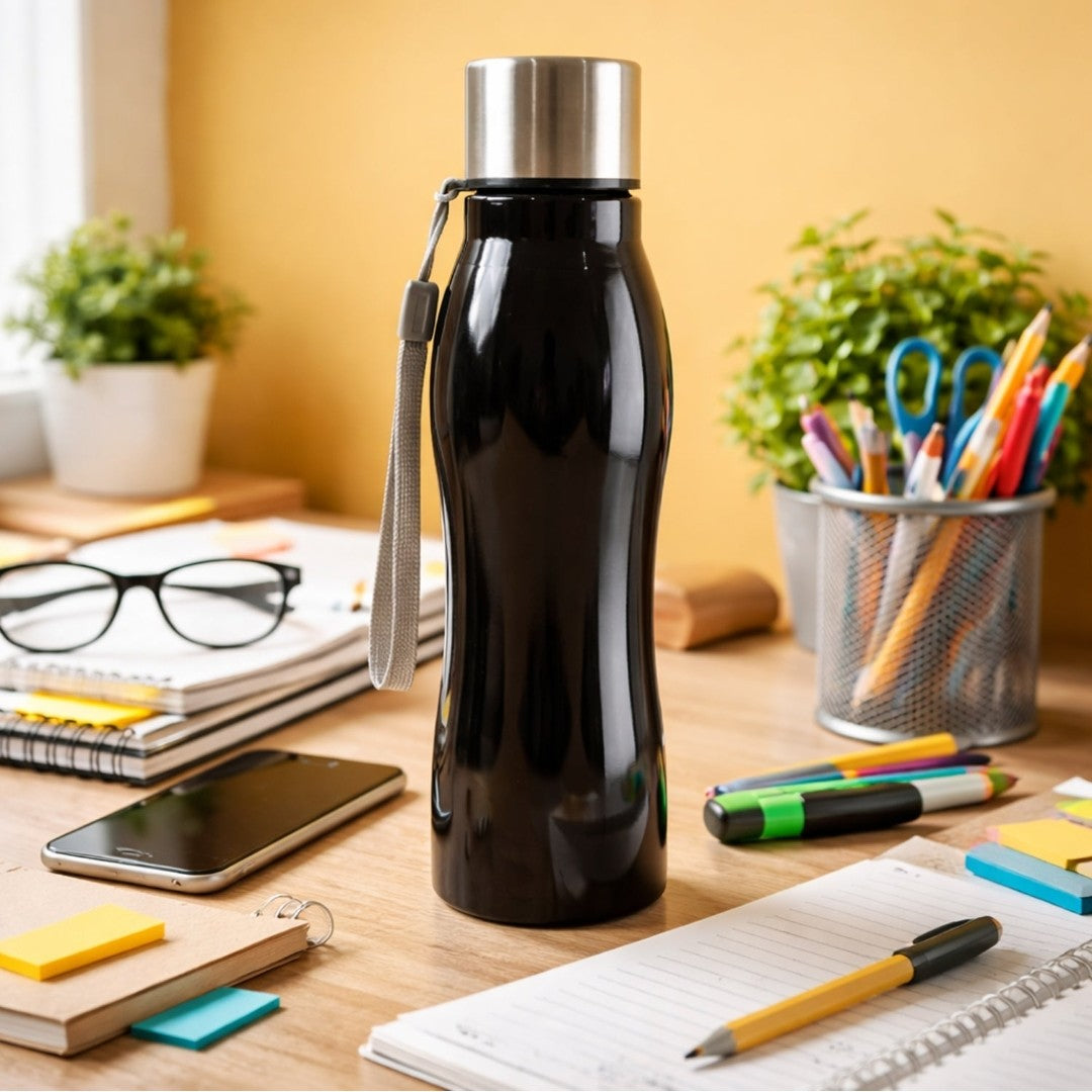 Customize Stainless Steel Water Bottle with Leak Proof Cap & Carry Strap – 600 ML Reusable Metal Drinking Bottle for Office, Gym, Travel & Daily Use