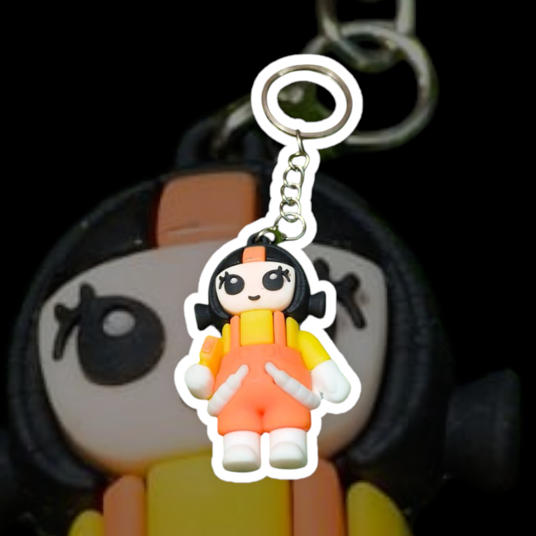 Cute Character-Themed Soft Silicone Keychain with Metal Ring & Chain (Random Design, 1 Pc)