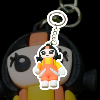 Cute Character-Themed Soft Silicone Keychain with Metal Ring & Chain (Random Design, 1 Pc)
