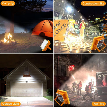 Solar LED Flood Light – 4 Panel High Power Rechargeable Outdoor Lamp with USB Mobile Charging, IP66 Waterproof, Foldable Stand & Portable Handle (1 Pc)