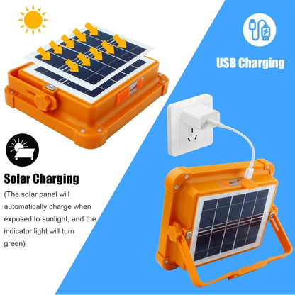 Solar LED Flood Light – 4 Panel High Power Rechargeable Outdoor Lamp with USB Mobile Charging, IP66 Waterproof, Foldable Stand & Portable Handle (1 Pc)