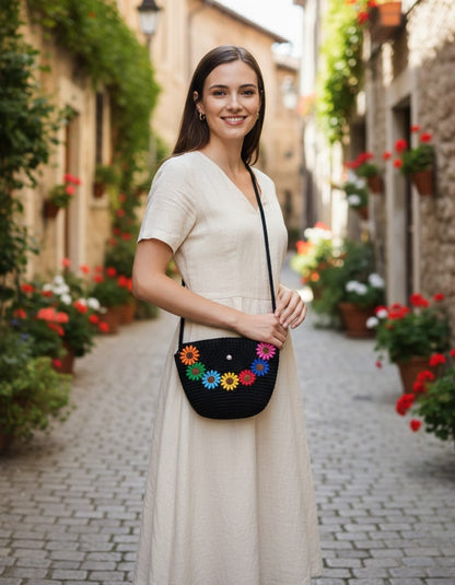 Handmade Crochet Flower Sling Bag