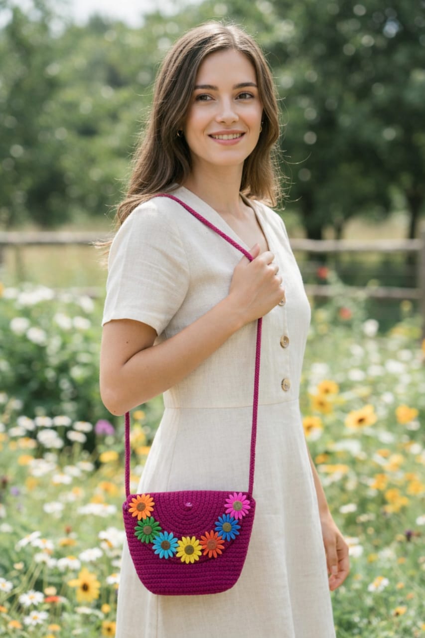 Handmade Crochet Flower Sling Bag