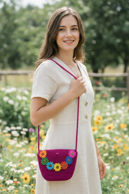 Handmade Crochet Flower Sling Bag