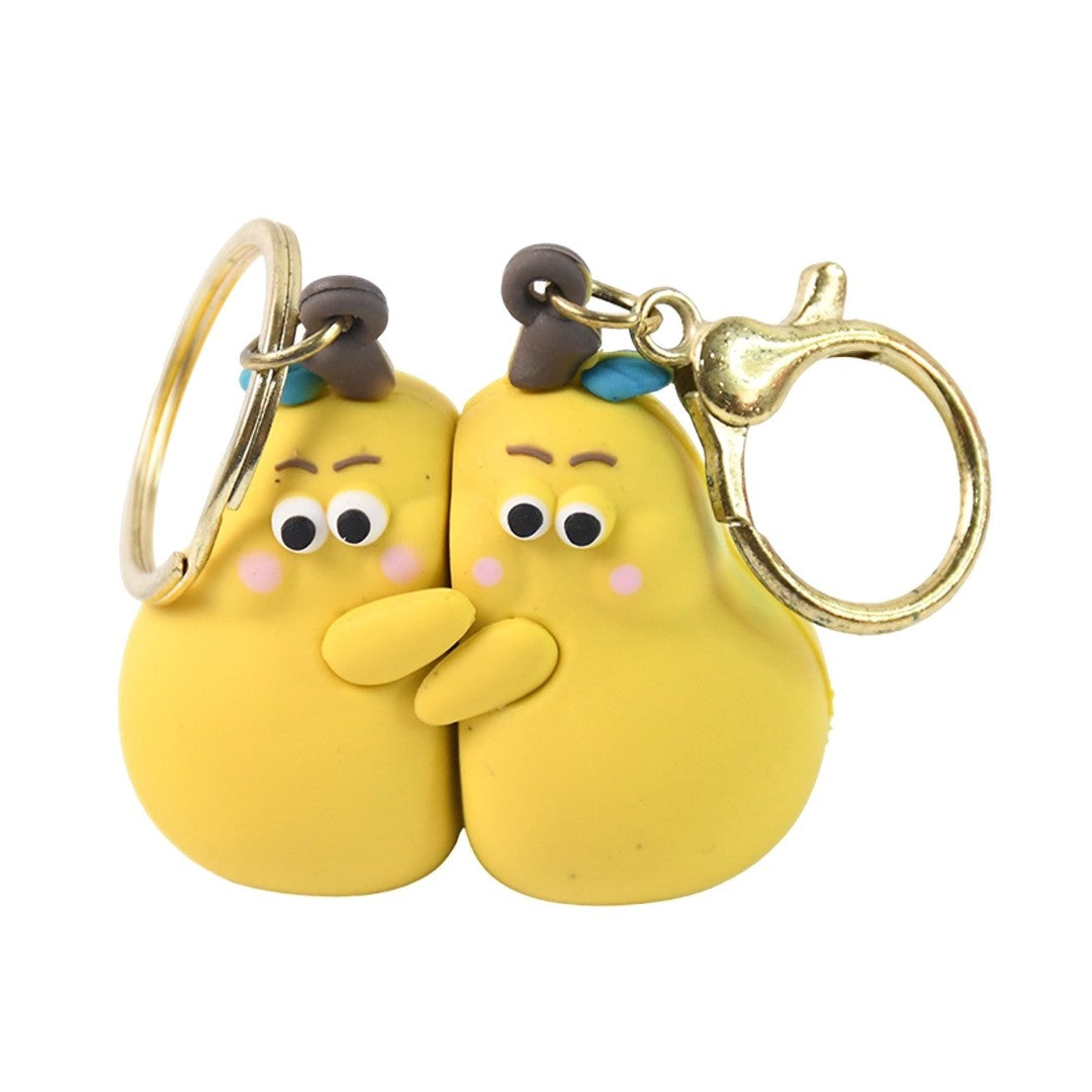 2-in-1 Cute Cartoon Couple Hugging Keychain Set – Soft Rubber Pair Keychains for Couples, Friends & Gifts