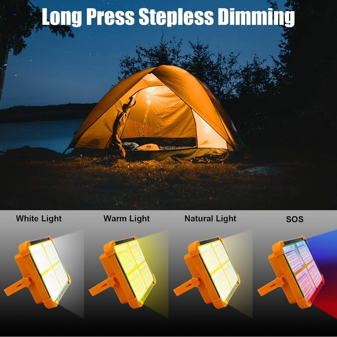 Solar LED Flood Light – 4 Panel High Power Rechargeable Outdoor Lamp with USB Mobile Charging, IP66 Waterproof, Foldable Stand & Portable Handle (1 Pc)