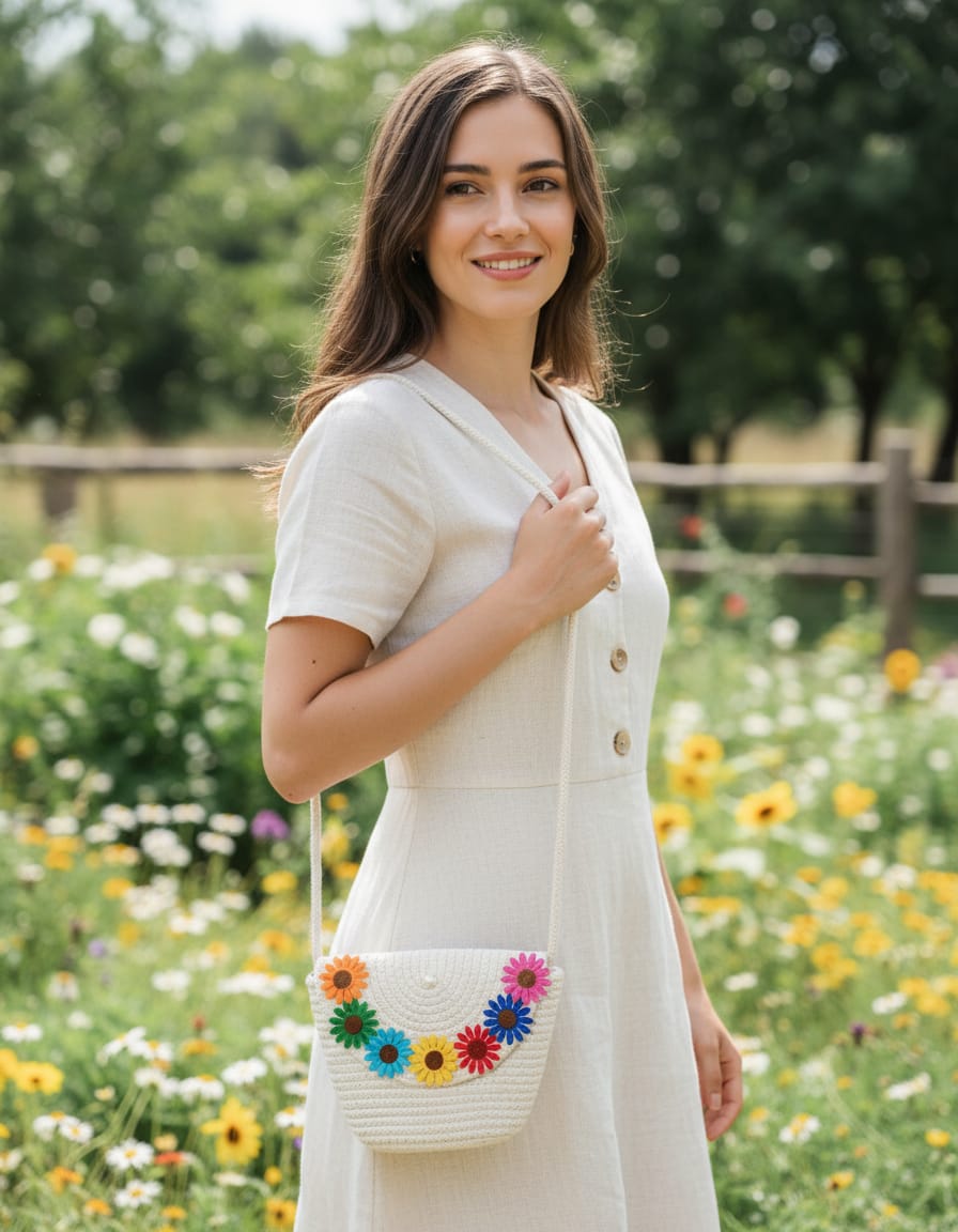 Handmade Crochet Flower Sling Bag