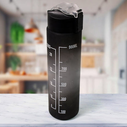 Plastic Black Motivational Water Bottle with Straw & Time Marker (900 ml)