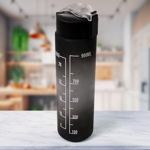 Plastic Black Motivational Water Bottle with Straw & Time Marker (900 ml)