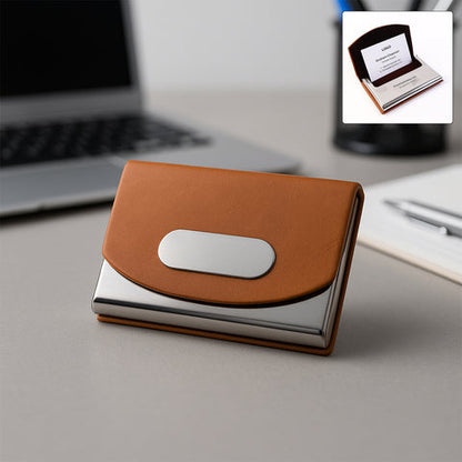 Premium Leather & Stainless-Steel Business Card Holder (1 pcs)