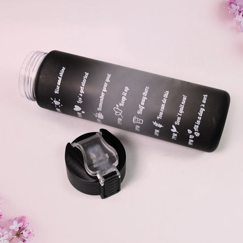 Plastic Black Motivational Water Bottle with Straw & Time Marker (900 ml)