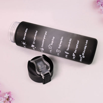 Plastic Black Motivational Water Bottle with Straw & Time Marker (900 ml)
