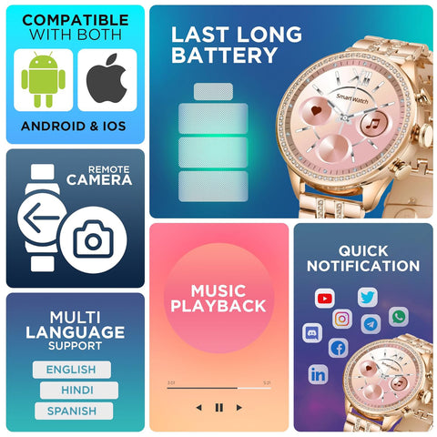Gen 9 Diamond Strap Latest Edition Smartwatch (2 Straps – Rose Gold & Pink)
