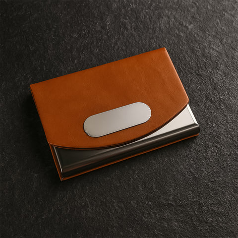 Premium Leather & Stainless-Steel Business Card Holder (1 pcs)