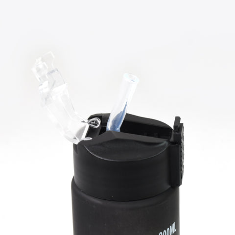 Plastic Black Motivational Water Bottle with Straw & Time Marker (900 ml)