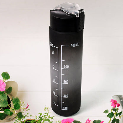 Plastic Black Motivational Water Bottle with Straw & Time Marker (900 ml)